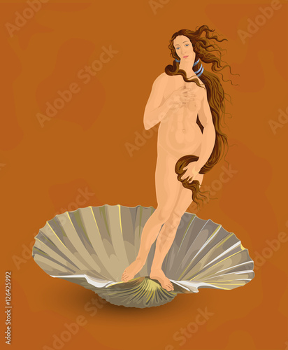 Venus. The ideal of feminine beauty. Manual tracing figures of Venus (painting "The birth of Venus" by Botticelli). Vector illustration 