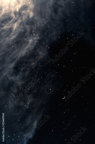 Melancholy night sky with stars and moon