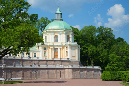 Church pavilion (home church of Saint Panteleymon) of the Grand Menshikov Palace in the sunny May afternoon. Oranienbaum, Russia