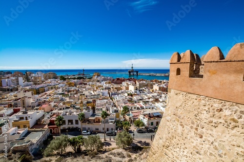 View of Almeria (Almería) old town and port from the castle (Alcazaba of Almeria), Spain 