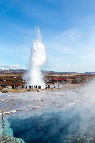 Geysir, the father of the geysers, erupting. Iceland