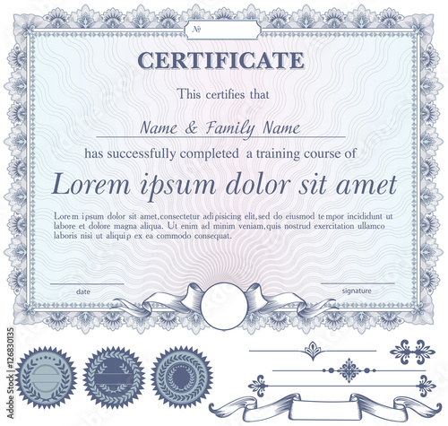 Vector blue certificate or coupon template with additional design elements