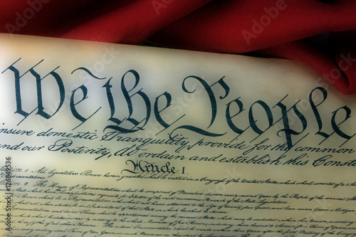 United States Bill of Rights Preamble to the Constitution and American Flag
