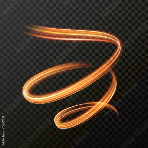 Glowing fire swirl spiral. Vector abstract light effect