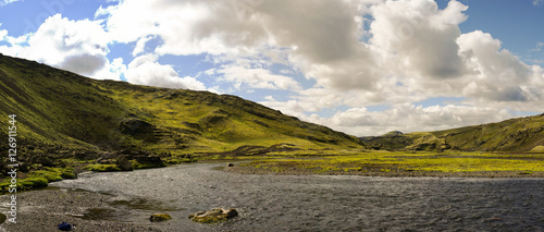 Landscape with Eldgja canyon and spring in south Iceland