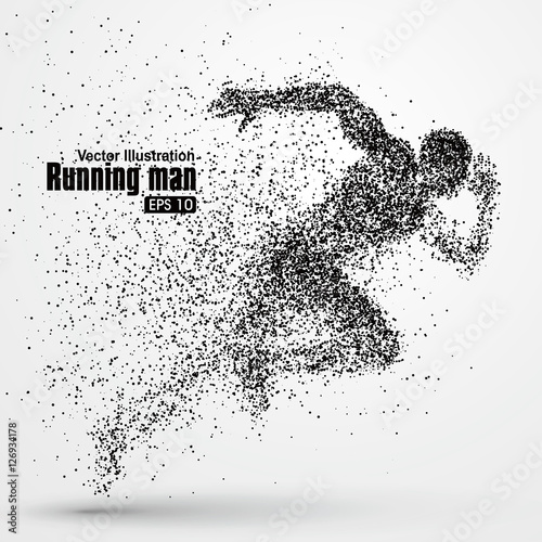 Running Man, particle divergent composition, vector illustration.