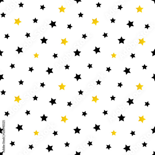 Cute black and gold stars seamless pattern background.