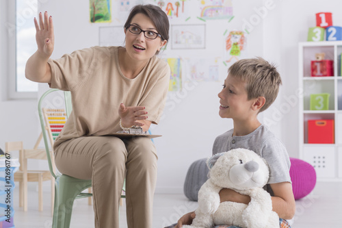 Boy during visit at a psychotherapist