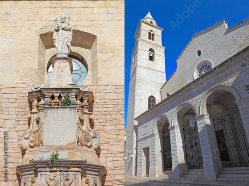 Andria, Cathedral facade and rear Saint Richard statue, Apulia, Italy