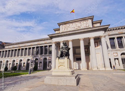 Spain, Madrid, View of the Diego Velazquez Statue in front of the Prado Museum.