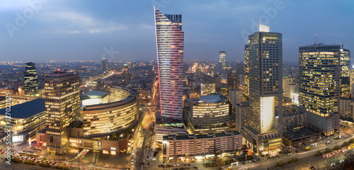 Warsaw city with skyscrapers at night