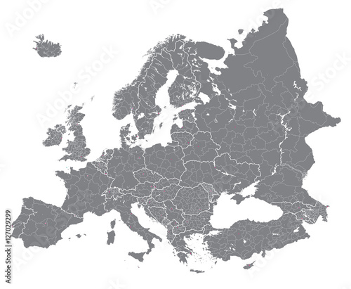 Europe vector high detailed political map with regions borders. All elements separated in detachable layers