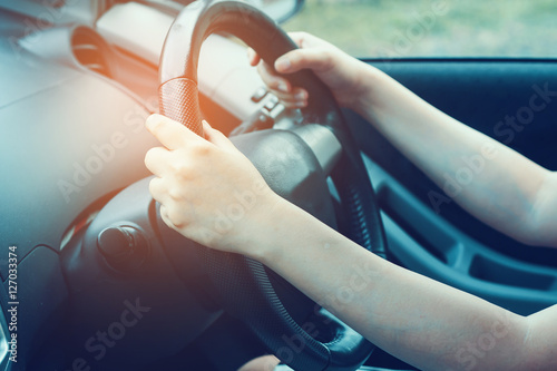 Female driving car