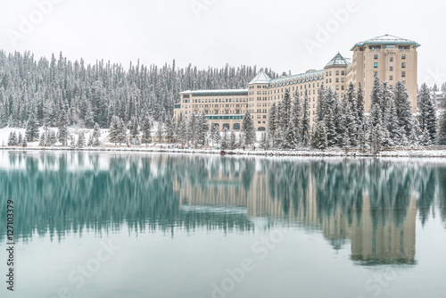 Winter reflection over Lake Louise Banff National Park Alberta Canada