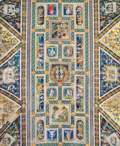 SIENA, ITALY, MARCH - 20, 2010: Fresco from cathedral Santa Maria Assunta - the vault of Piccolomini library (1459).
