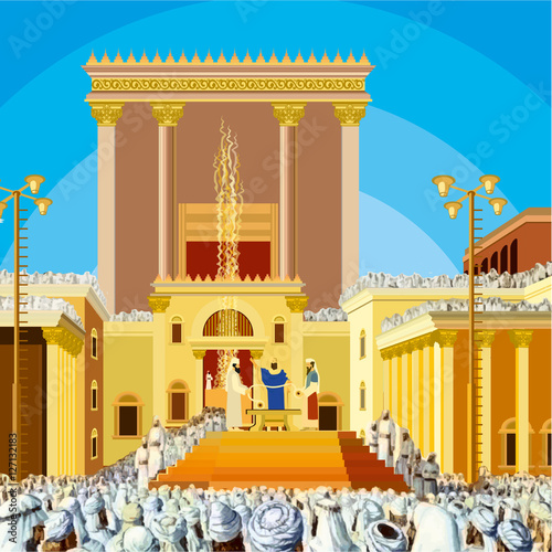 Jerusalem Temple. A scene of a Jewish King long ago in the era of the second Temple in Jerusalem called Hakhel. The Jewish festival of Sukkot. vector clipart