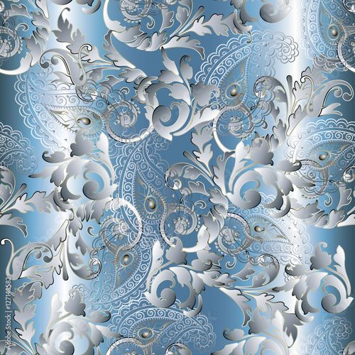 Baroque damask floral seamless pattern. Floral antique vintage wallpaper. Flowery 3d background.