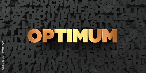 Optimum - Gold text on black background - 3D rendered royalty free stock picture. This image can be used for an online website banner ad or a print postcard.