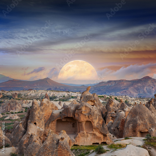 Rising of full moon in Cappadocia, Turkey