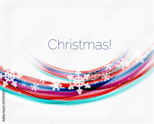 Blurred wave line with snowflakes. Christmas message presentation template