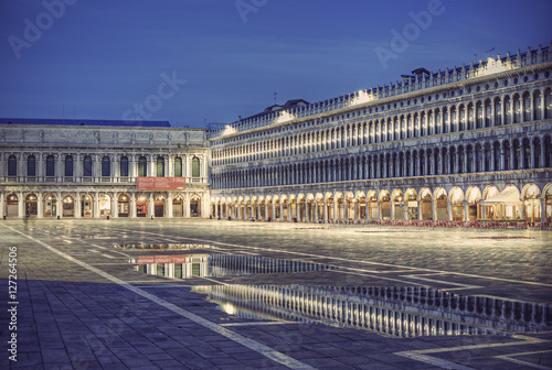 San Marco Square (Piazza San Marco) in the morning, Venice, Italy, Europe, Vintage filtered style