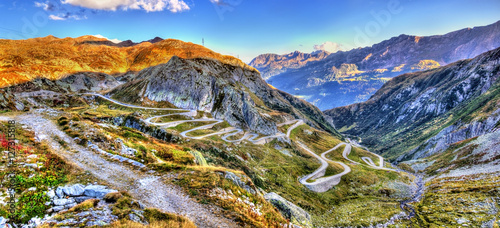 Serpentine road to the St. Gotthard Pass in the Swiss Alps