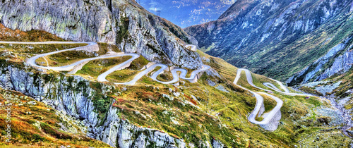 Serpentine road to the St. Gotthard Pass in the Swiss Alps