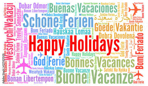 Happy holidays word cloud in different languages