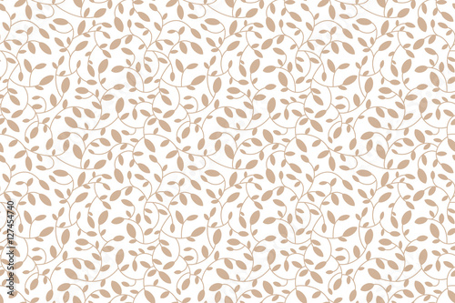 Floral seamless leaf pattern. Brown beige leaves and sprouts. Illustrated background. Vector. Print for textile or web