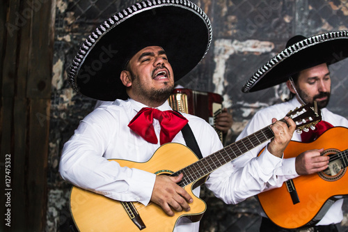 Mexican musicians mariachi in the studio