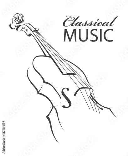 abstract monochrome illustration of violin with text