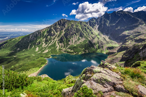 Wonderful sunrise at Czarny Staw Gasienicowy in summer, Tatras