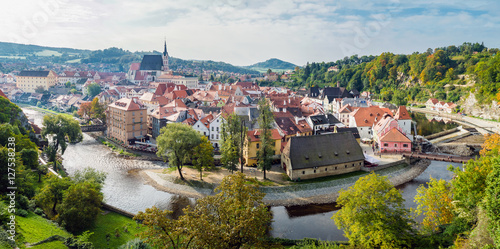 Panoramic aerial view over the old Town of Cesky Krumlov