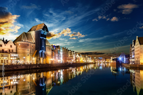 The riverside with the characteristic Crane of Gdansk, Poland.