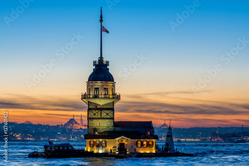 sundown views to istanbul lighthouse and skyline, turkey