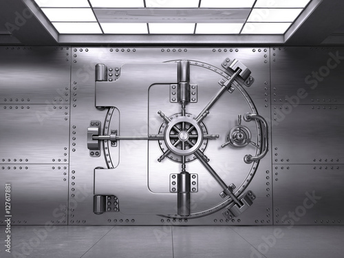 Front view of Closed Bank Vault Door. 3d render