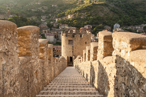 the external stairs of the Itri fortress that lead to the watchtower over the city