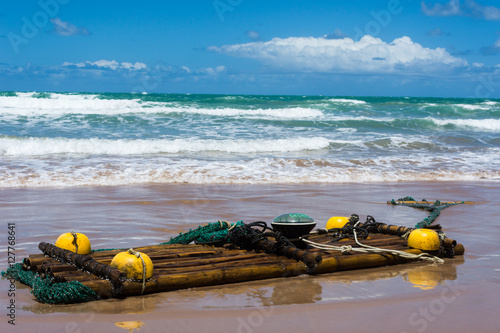 balsa de cañas en la playa