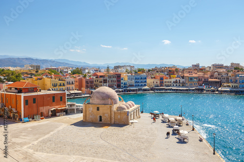  View of the old port of Chania on Crete, Greece