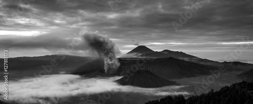 black and white volcano