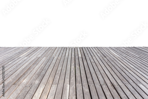 Old exterior wooden decking or flooring isolated on white. Saved