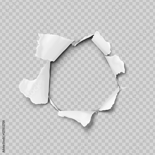 Torn paper realistic, hole in the sheet of paper on a transparent background. No gradient mesh. Vector illustrations.
