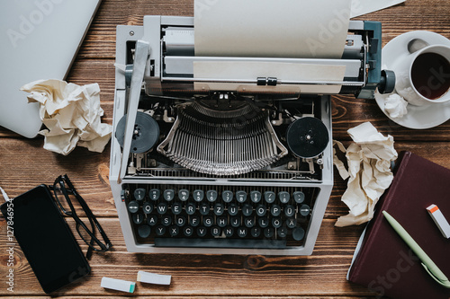 Vintage type writing machine. View from above