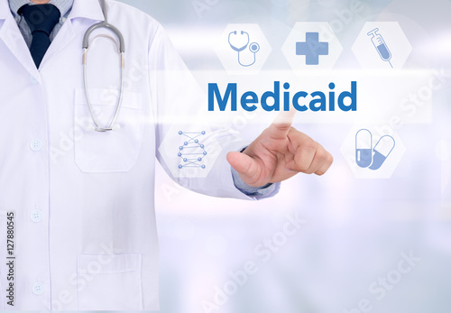 Medical insurance and Medicaid and stethoscope.