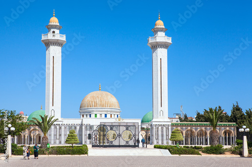 MONASTIR, TUNISIA, AFRICA - CIRCA NOV, 2012: Two minarets are in the .mausoleum of Habib Bourguiba in center of Monastir city. The first president in Tunisia was born in Monastir