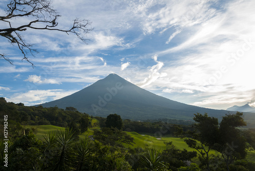 View of Agua Volcano outside Antigua Guatemala. golf club.