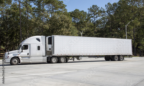 Tractor and trailer parked on a Highway rest stop area - October 2016 - Interstate 10 at Tallahassee Florida USA