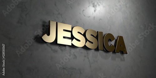 Jessica - Gold sign mounted on glossy marble wall - 3D rendered royalty free stock illustration. This image can be used for an online website banner ad or a print postcard.
