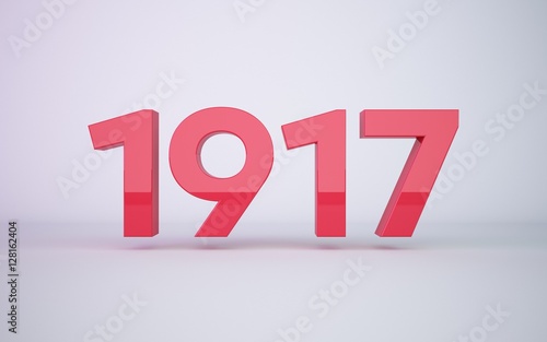 3d rendering year 1917 on clean white background