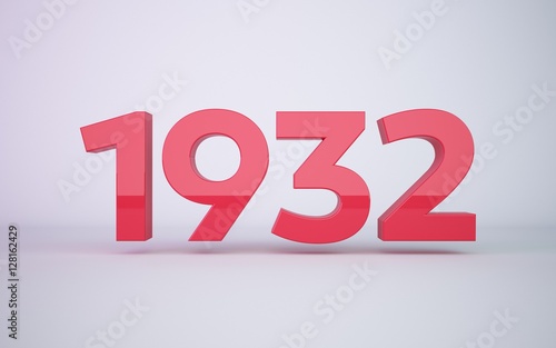 3d rendering red year 1932 on white background